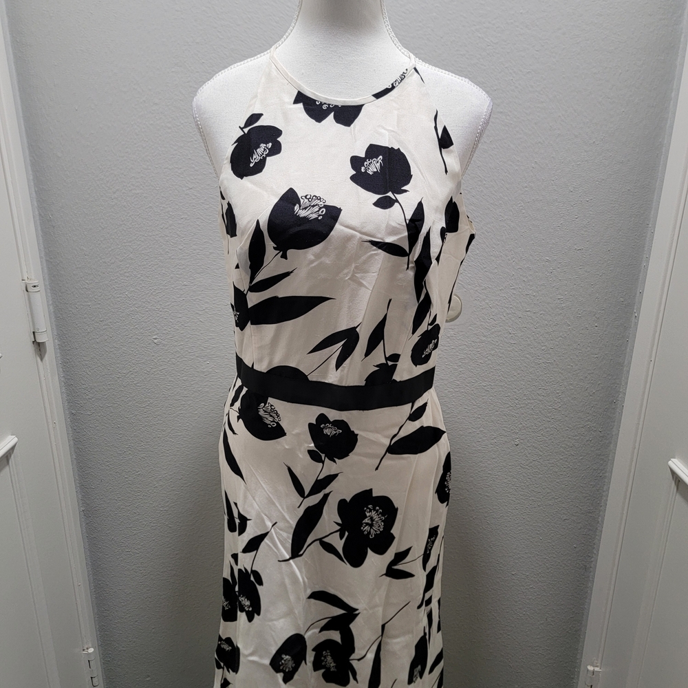 Ann Taylor White Midi Dress with Black Floral Print - Picture 2 of 7